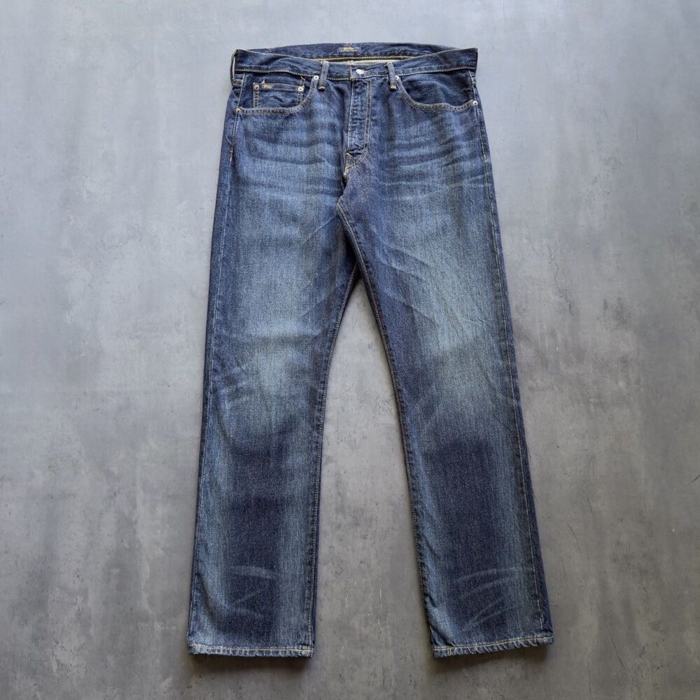 Polo Ralph Lauren Hampton Relaxed Straight Jeans Men 35x32 Dark Wash Denim EUC